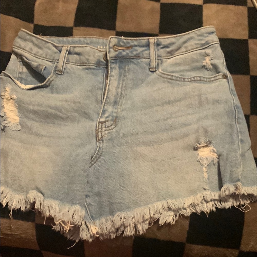 Distressed Light Blue Denim Shorts